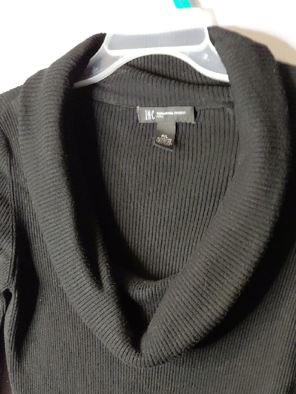 MUST BUNDLE INC International Concepts Black Ribbed Cowlneck Sweater - Picture 2 of 4